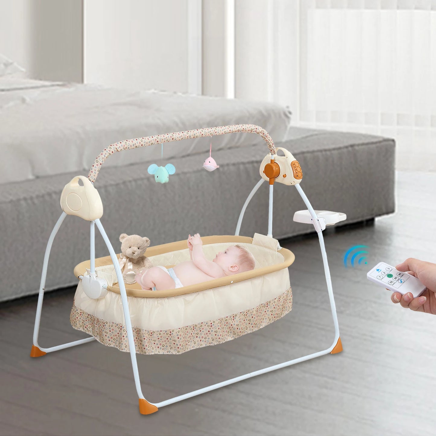 Electric Baby Cradle Bassinet – Foldable Adjustable Bedside Sleeper with Automatic Rocking and Portable Design