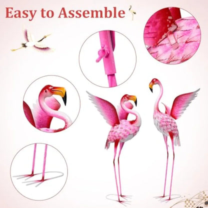 Flamingo Garden Statues Set of 2 – Metal Outdoor Yard Decor for Lawn, Patio or Backyard