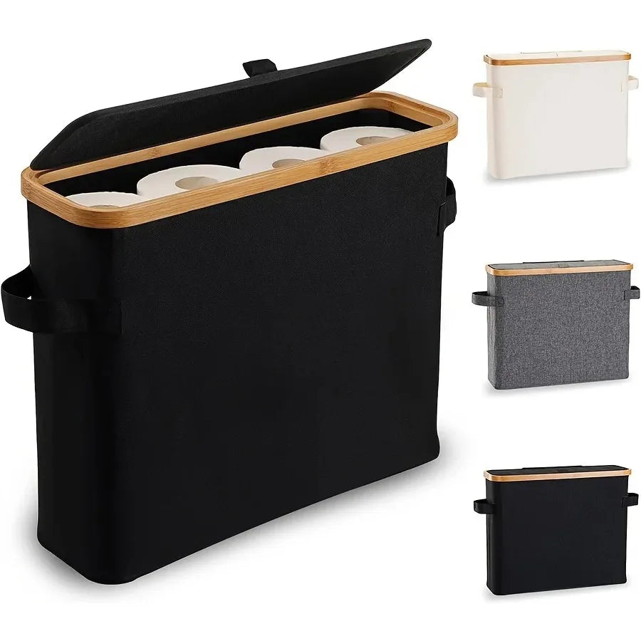 Bamboo Toilet Paper Storage Basket With Lid