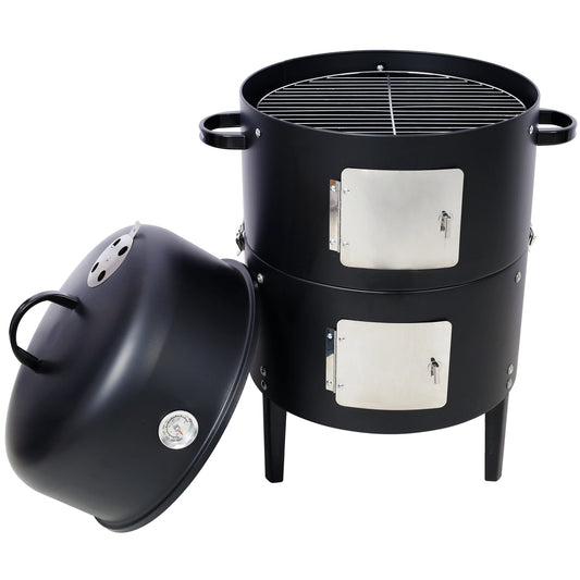 17" Steel Charcoal Smoker Grill – Heavy Duty Outdoor BBQ Cooker with Temperature Control and Dual Cooking Grates