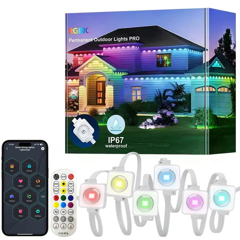 Smart Permanent Outdoor Lights String IP67 Waterproof App Remote Control Music Sync