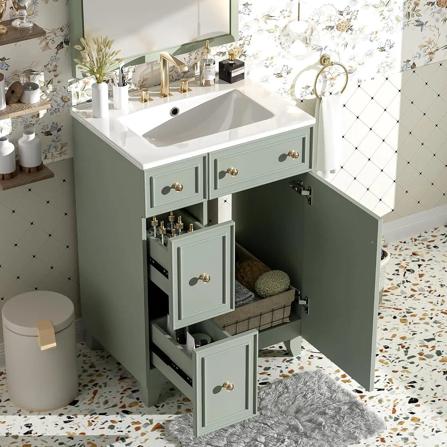 24" Floating Bathroom Vanity with Undermount Sink – Modern Soft-Close Wall Mount Cabinet with Storage
