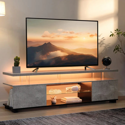 LED Gaming TV Stand – Modern Entertainment Center with Glass Shelves & Storage for Living Room or Bedroom