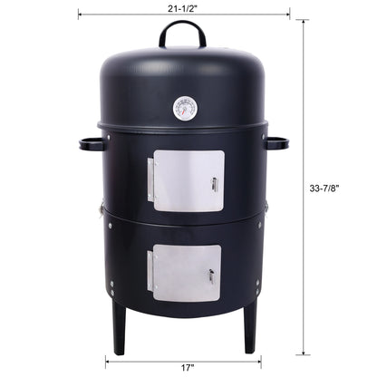 17" Steel Charcoal Smoker Grill – Heavy Duty Outdoor BBQ Cooker with Temperature Control and Dual Cooking Grates