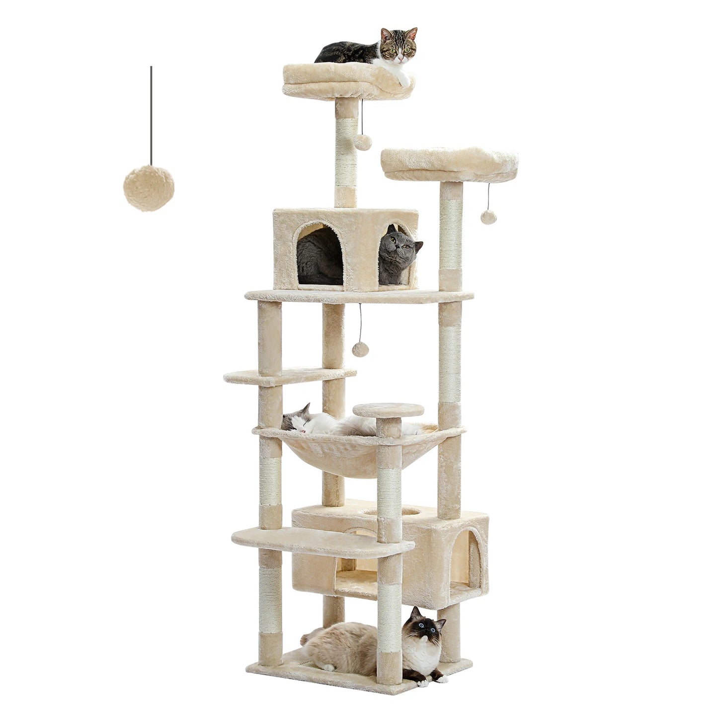 Large Cat Tree Tower with Hammock, Padded Perches & Condos
