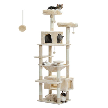 Large Cat Tree Tower with Hammock, Padded Perches & Condos