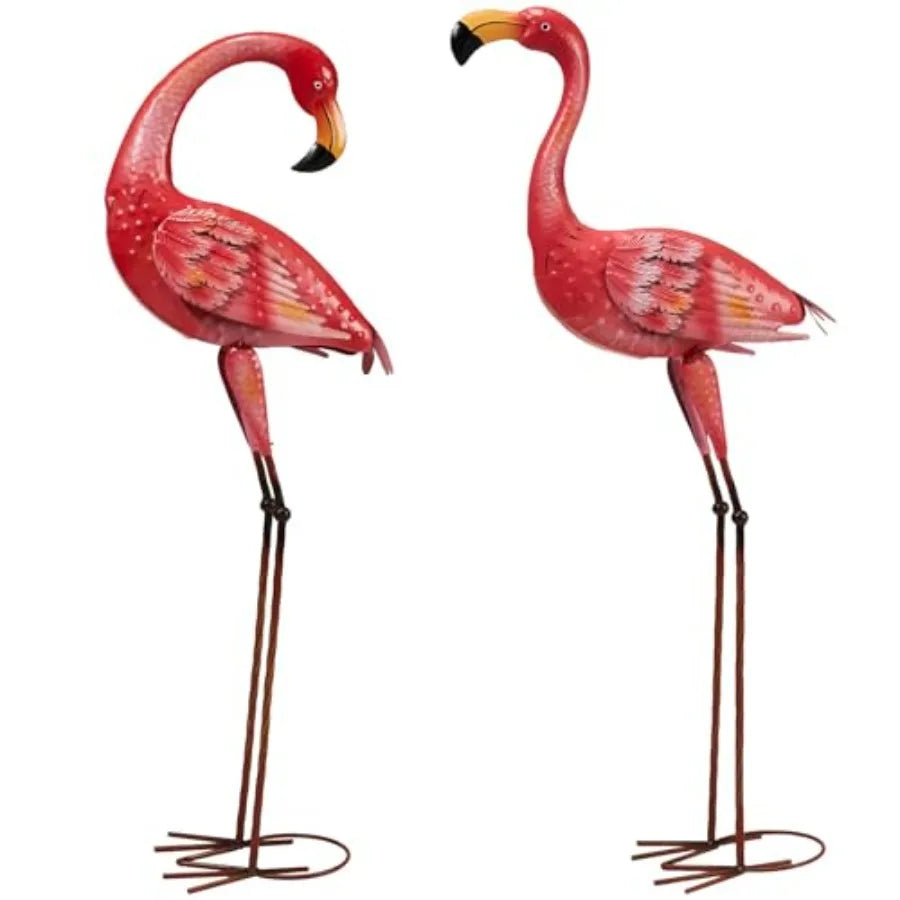 40" Metal Flamingo Garden Statue Set of 2 – Large Outdoor Lawn Sculptures for Backyard, Patio & Garden Decor