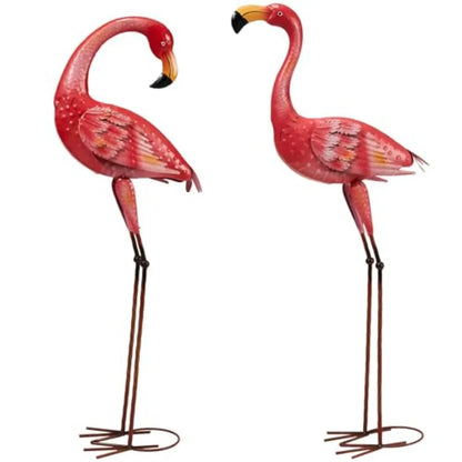 40" Metal Flamingo Garden Statue Set of 2 – Large Outdoor Lawn Sculptures for Backyard, Patio & Garden Decor