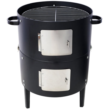 17" Steel Charcoal Smoker Grill – Heavy Duty Outdoor BBQ Cooker with Temperature Control and Dual Cooking Grates