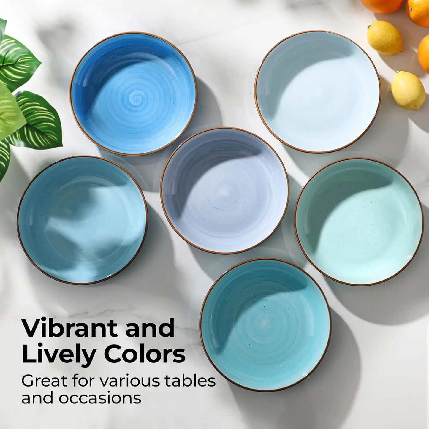 8.5'' Pasta Bowls Set of 6, 30 oz Ceramic Shallow Salad Bowls, Large Serving Soup Bowls Pasta Plates, Microwave & Dishwasher Safe