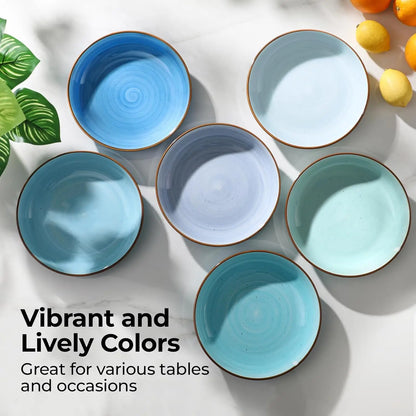 8.5'' Pasta Bowls Set of 6, 30 oz Ceramic Shallow Salad Bowls, Large Serving Soup Bowls Pasta Plates, Microwave & Dishwasher Safe