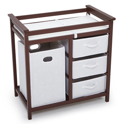 Baby Changing Table Dresser with Laundry Hamper – Multi-Storage Nursery Station with Drawers & Organizer Baskets