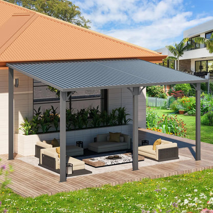 Hard Top Lean-To Gazebo Pergola – Wall-Mounted Steel Roof Patio Cover for Backyard & Outdoor Living