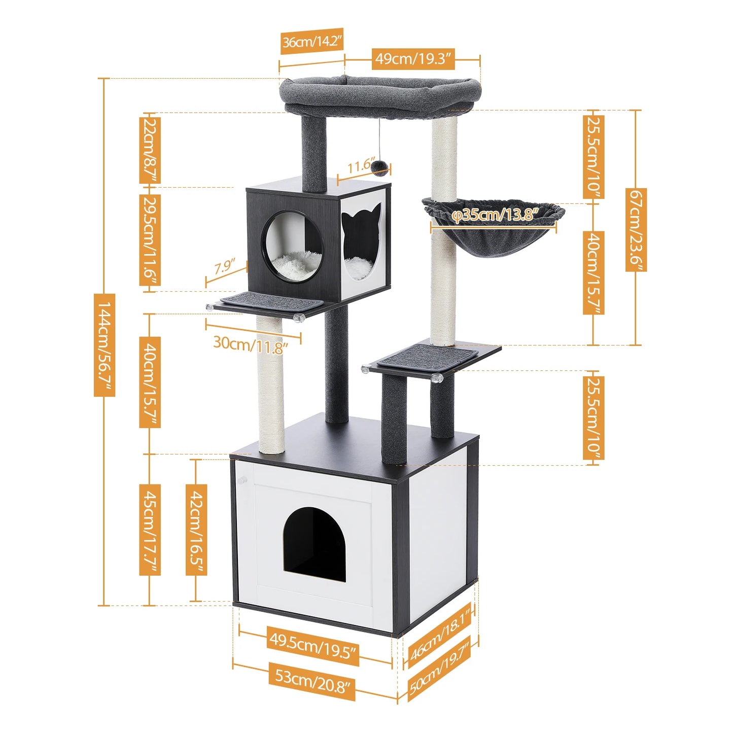 Multi-Level Cat Tree with Hammock & Top Perch – Indoor Cat Tower with Scratching Posts and Cozy Condo