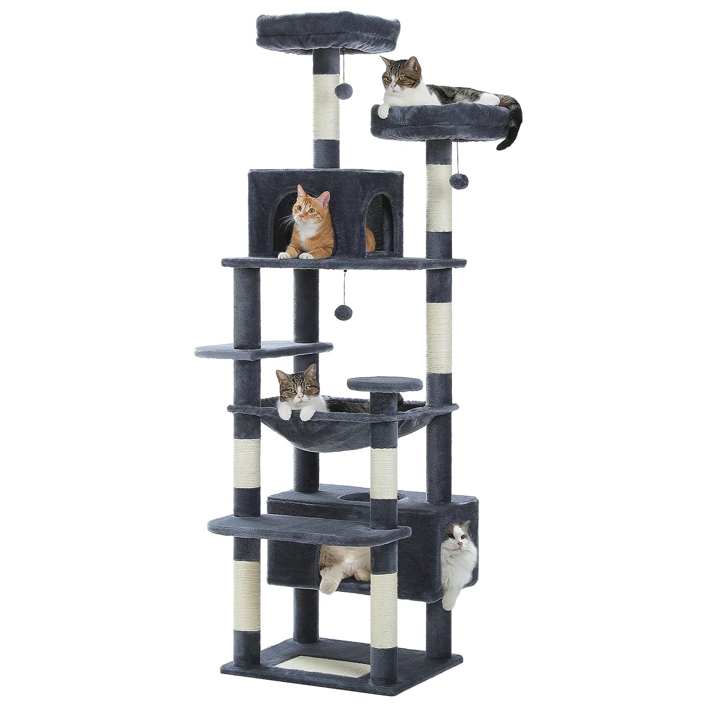 Large Cat Tree Tower with Hammock, Padded Perches & Condos