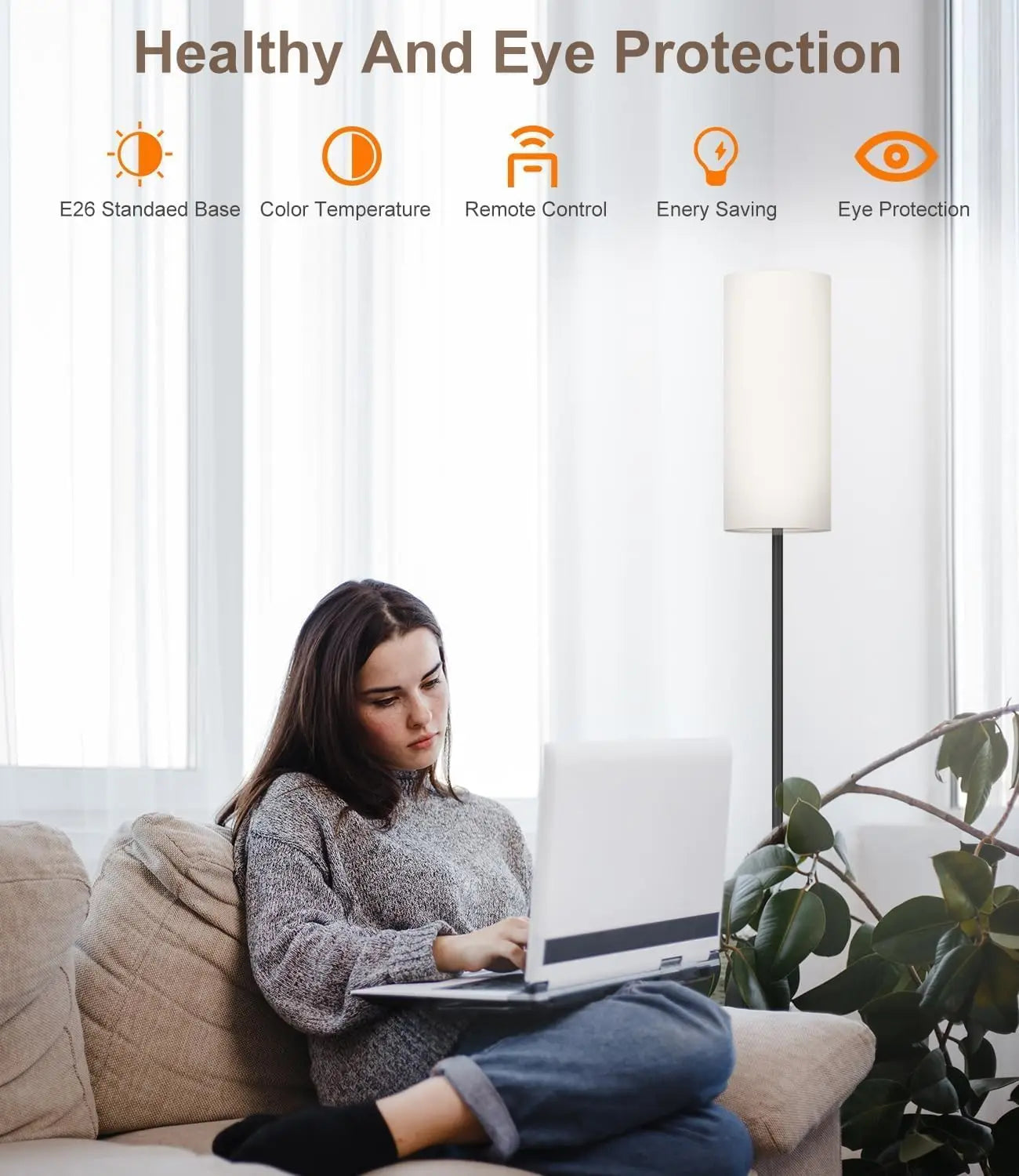 Dimmable Floor Lamp with Remote, 12W LED Bulb, Color Temperature Adjustable