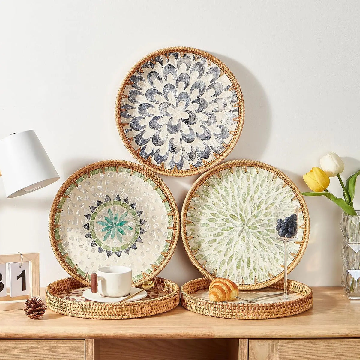 Coastal Pearl Rattan Serving Tray