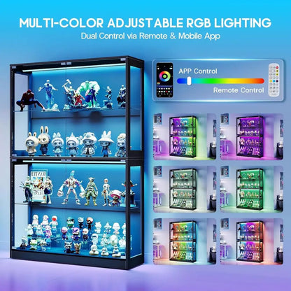 LED Glass Display Cabinet with Adjustable Shelves – Modern Curio Showcase for Collectibles & Home Decor