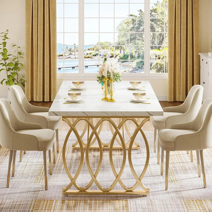 63" Modern Dining Table with Brass Accents – Large Rectangular Statement Table for Kitchen & Dining Room