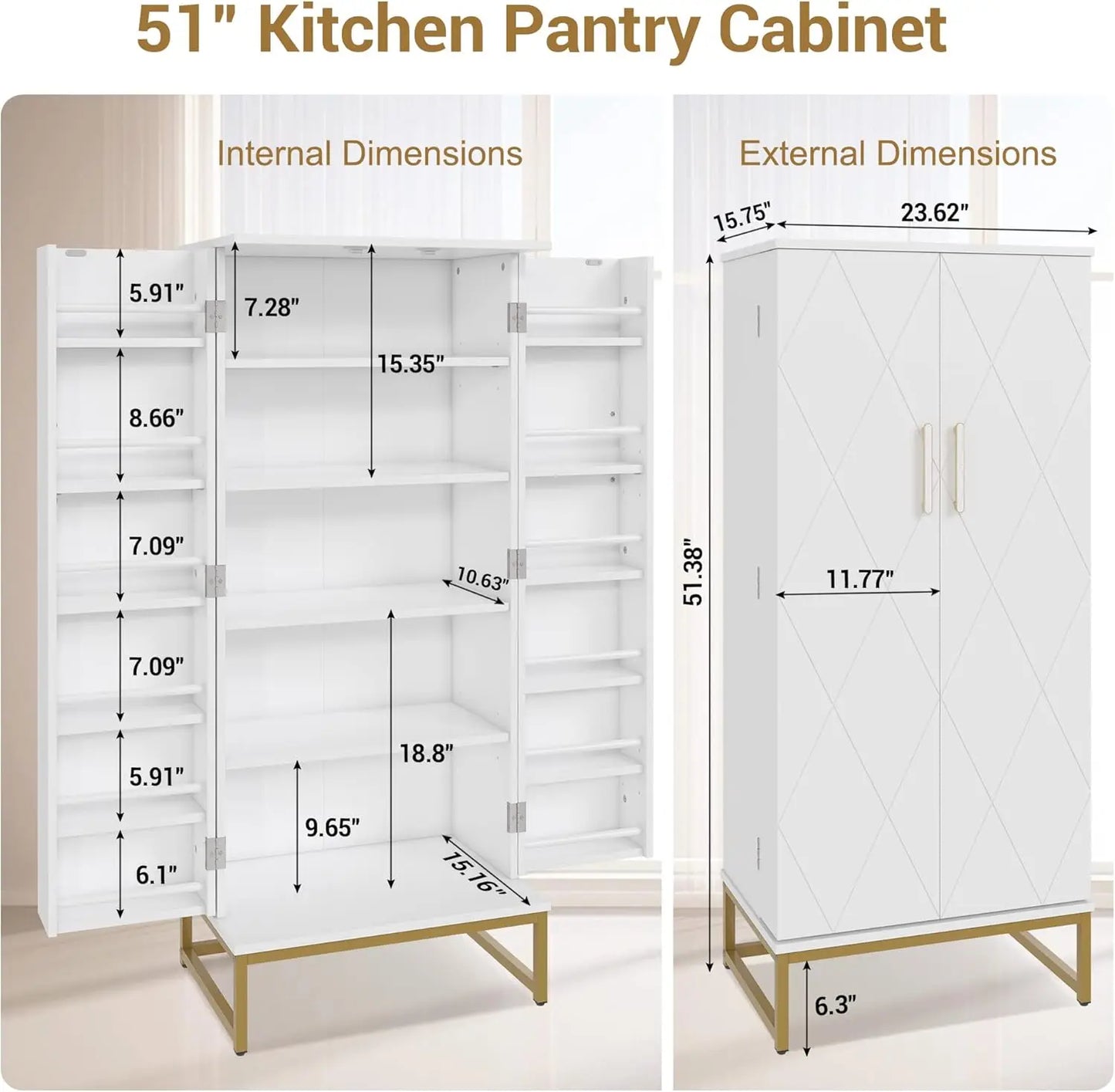 Freestanding Pantry Cabinet with Adjustable Shelves – Tall Kitchen Storage Organizer for Food & Essentials