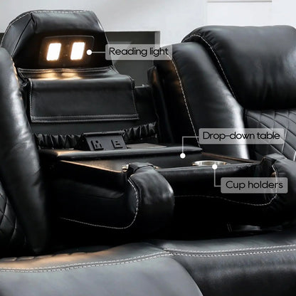Power Reclining Sofa with Wireless Charger & LED Lights – Modern Living Room Couch with USB Ports & Cup Holders