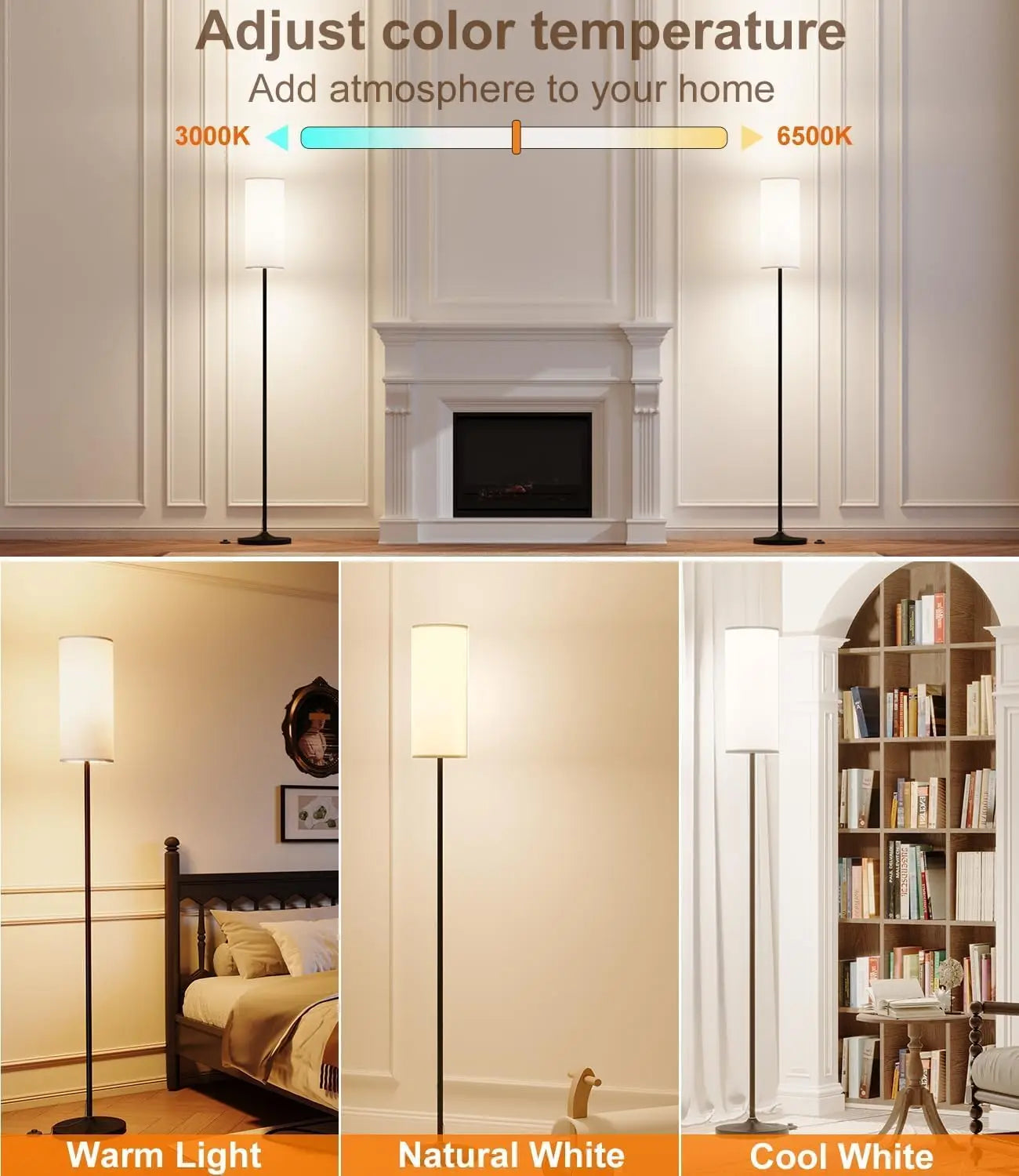 Dimmable Floor Lamp with Remote, 12W LED Bulb, Color Temperature Adjustable