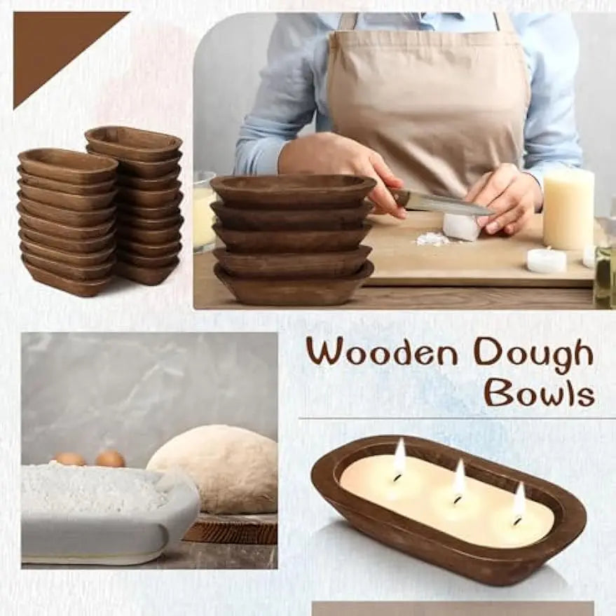 20 Piece Wooden Dough Bowl Set – Rustic Hand Carved Farmhouse Bowls for DIY Crafts, Decor and Centerpieces
