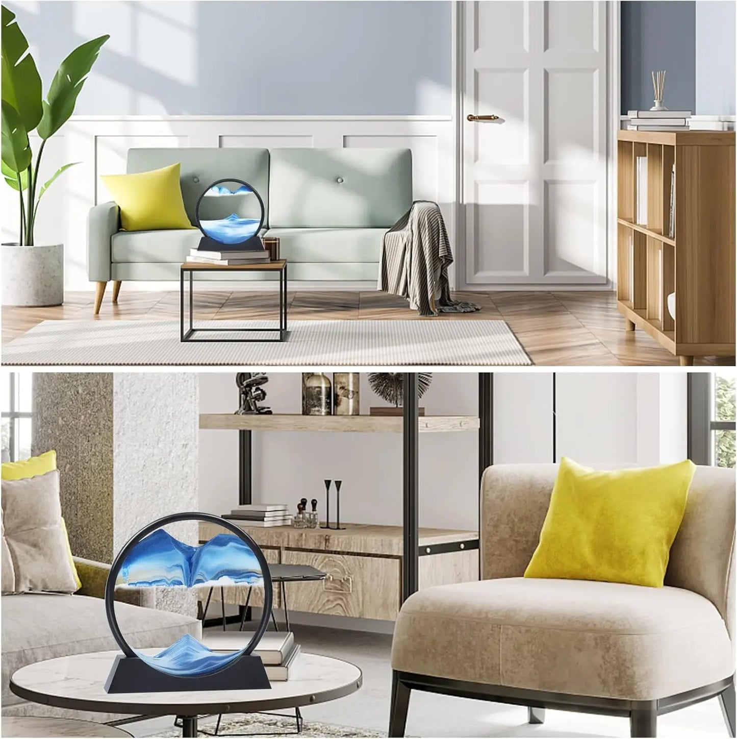 3D Hourglass Quicksand Moving Sand Art Picture Round Glass Deep Sea Sandscape