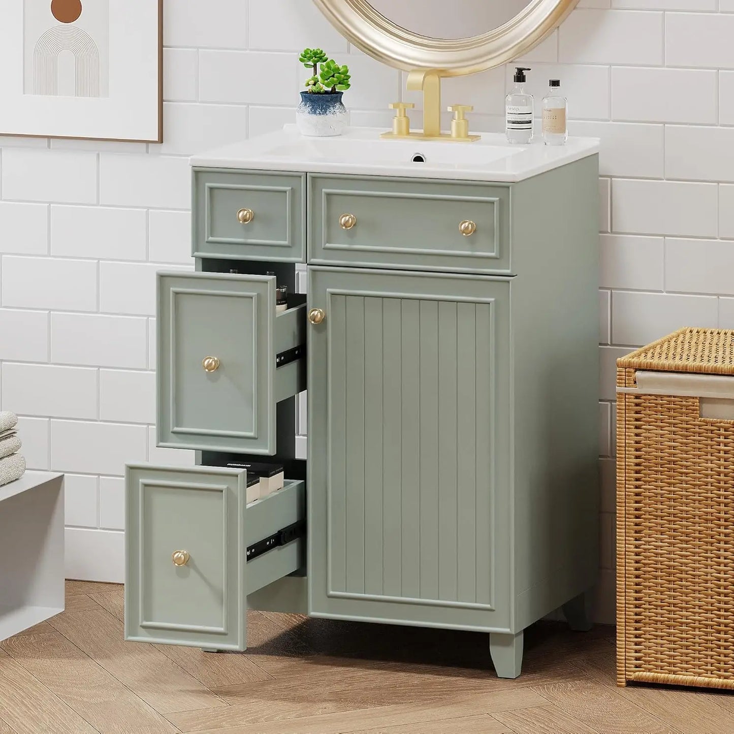 24" Floating Bathroom Vanity with Undermount Sink – Modern Soft-Close Wall Mount Cabinet with Storage