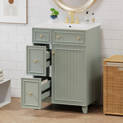 24" Floating Bathroom Vanity with Undermount Sink – Modern Soft-Close Wall Mount Cabinet with Storage