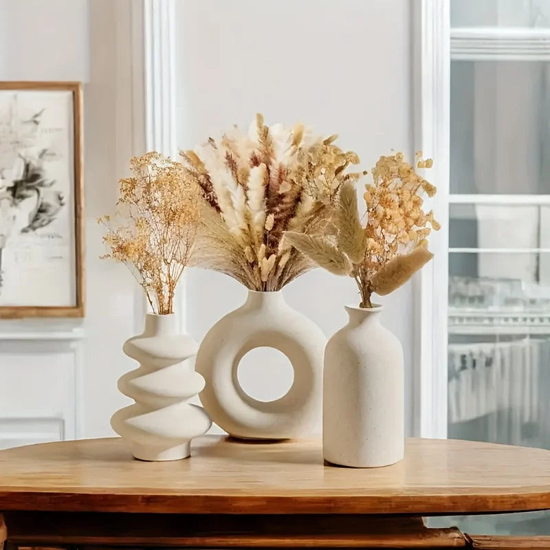 Gulf Sands White Ceramic Vase Trio