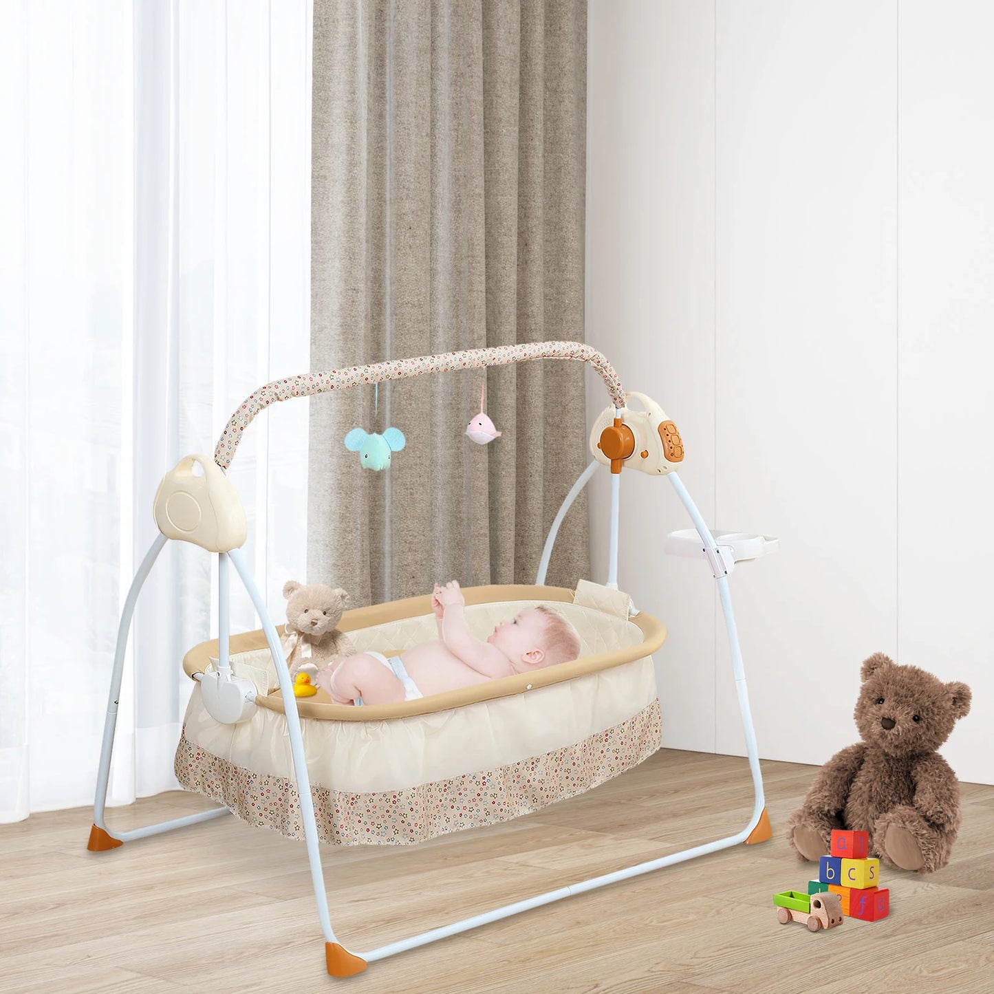 Electric Baby Cradle Bassinet – Foldable Adjustable Bedside Sleeper with Automatic Rocking and Portable Design
