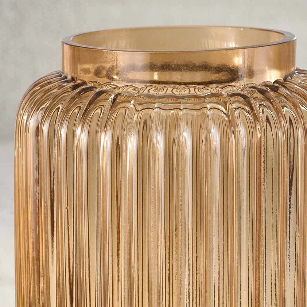 Ribbed Glass Vase Decorative Home Accent Elegant Cylinder Design 10 Inch Lightweight Washable