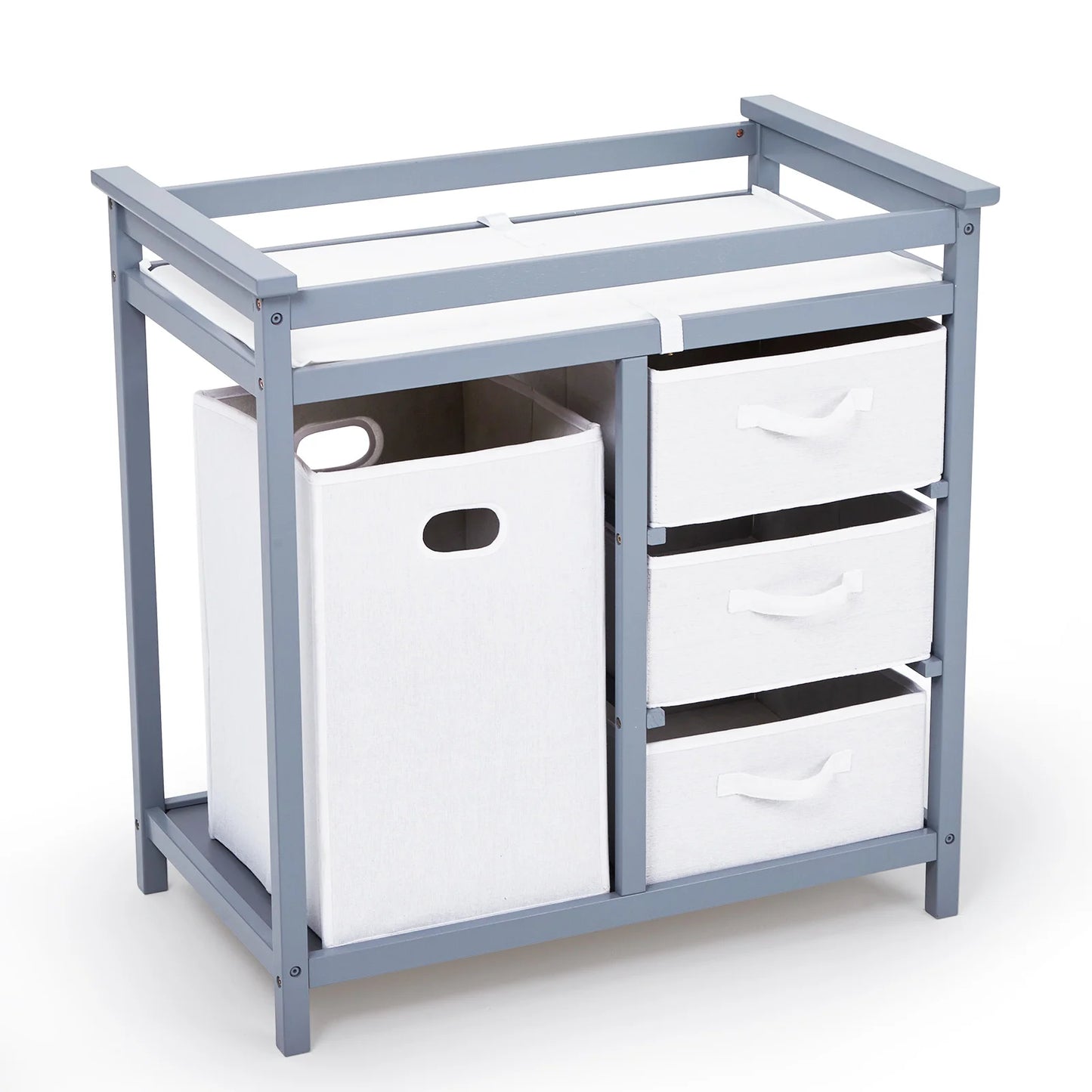 Baby Changing Table Dresser with Laundry Hamper – Multi-Storage Nursery Station with Drawers & Organizer Baskets