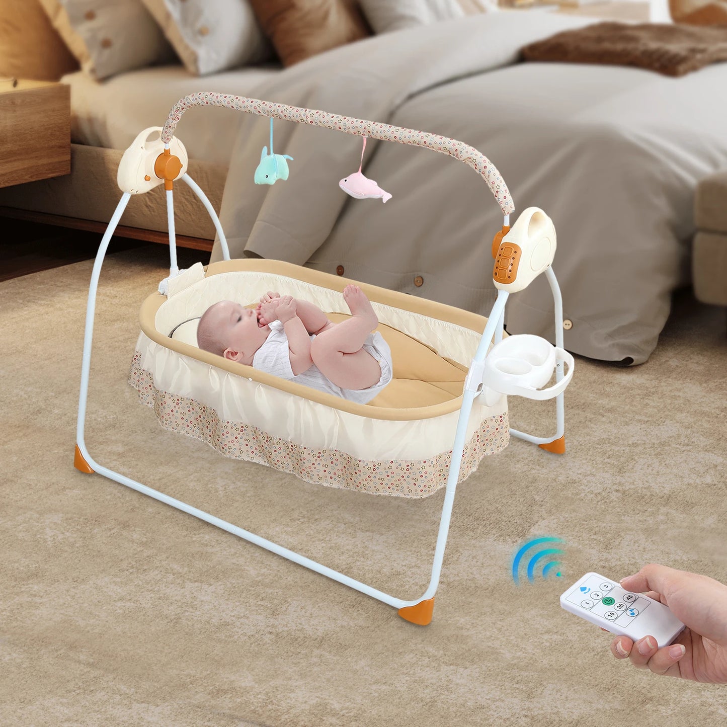 Electric Baby Cradle Bassinet – Foldable Adjustable Bedside Sleeper with Automatic Rocking and Portable Design