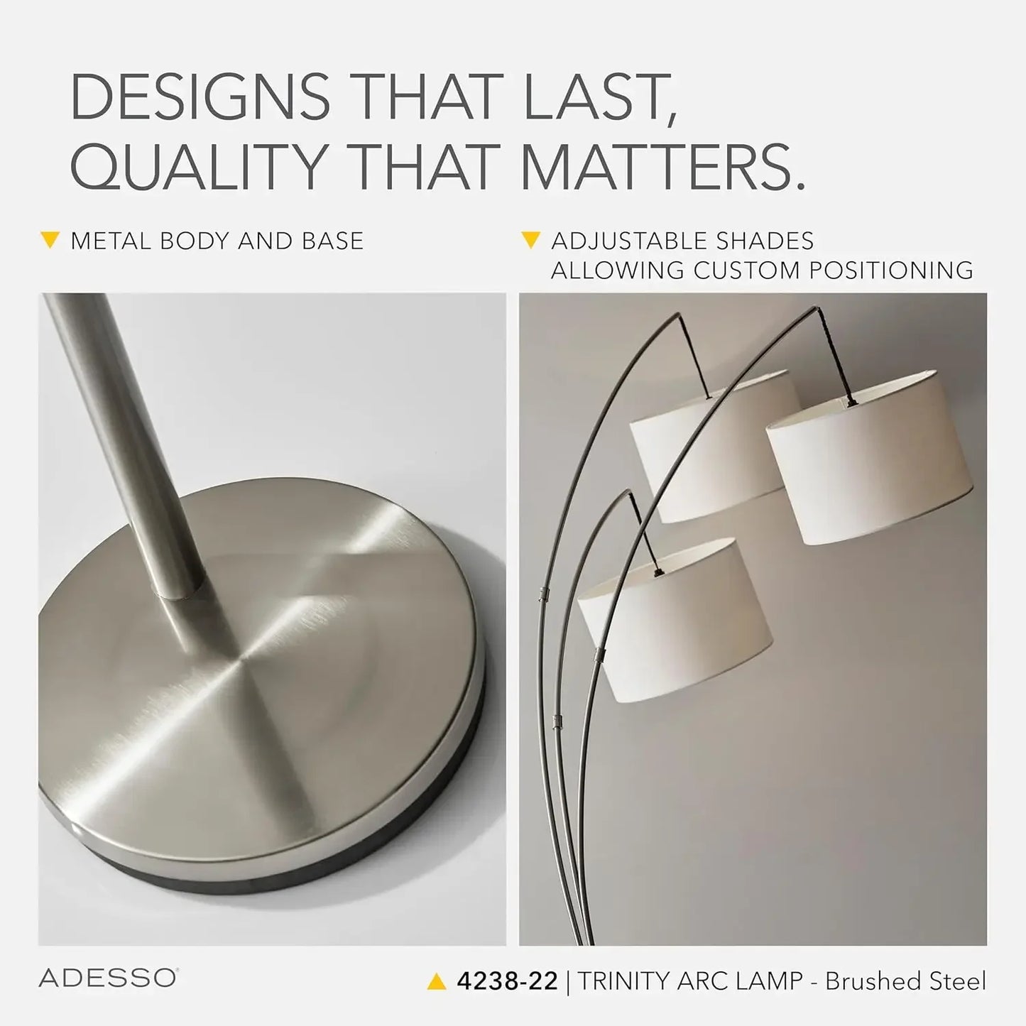 Arc Floor Lamp with 3 Movable Shades – Modern Dimmable Standing Lamp for Living Room or Bedroom