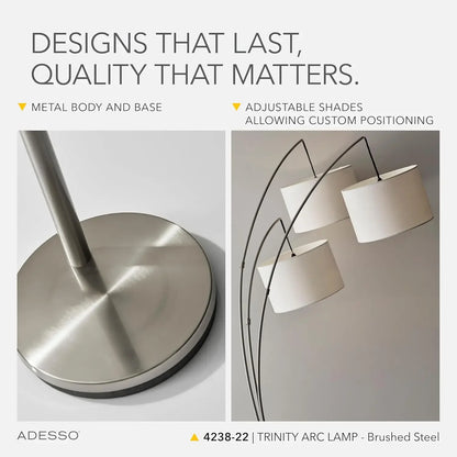 Arc Floor Lamp with 3 Movable Shades – Modern Dimmable Standing Lamp for Living Room or Bedroom