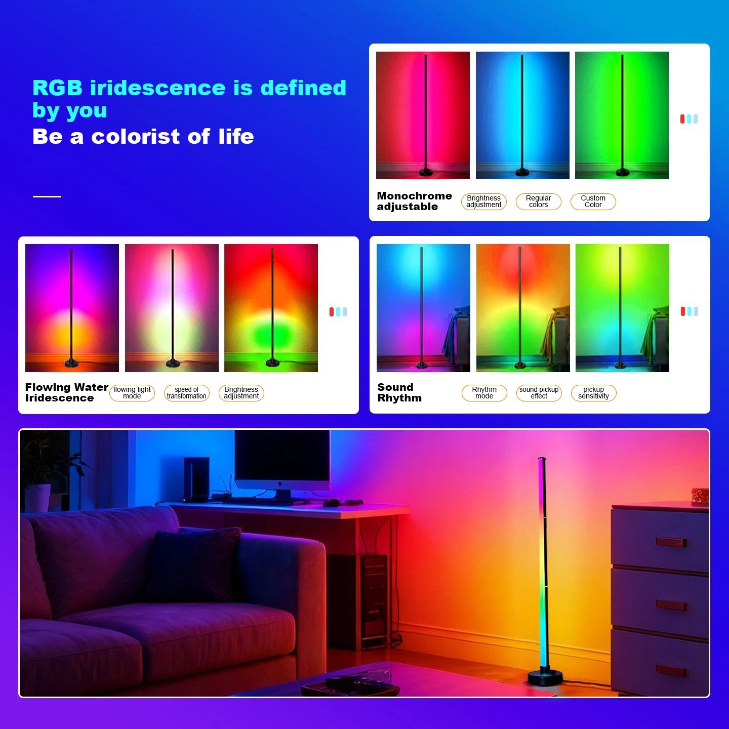 Floor Lamp RGB Color with Music Sync Modern 16 Million Color Changing