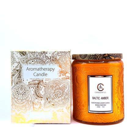 Embossed Glass Scented Candle Soy Wax Aromatherapy Candle | 5 Scents | 40 Hour Long Burn | Plant Essential Oil Clean Burn