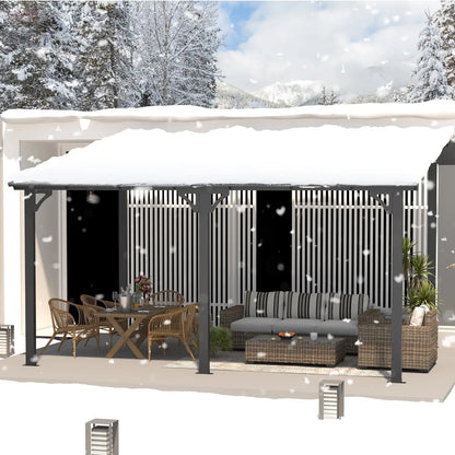 Hard Top Lean-To Gazebo Pergola – Wall-Mounted Steel Roof Patio Cover for Backyard & Outdoor Living