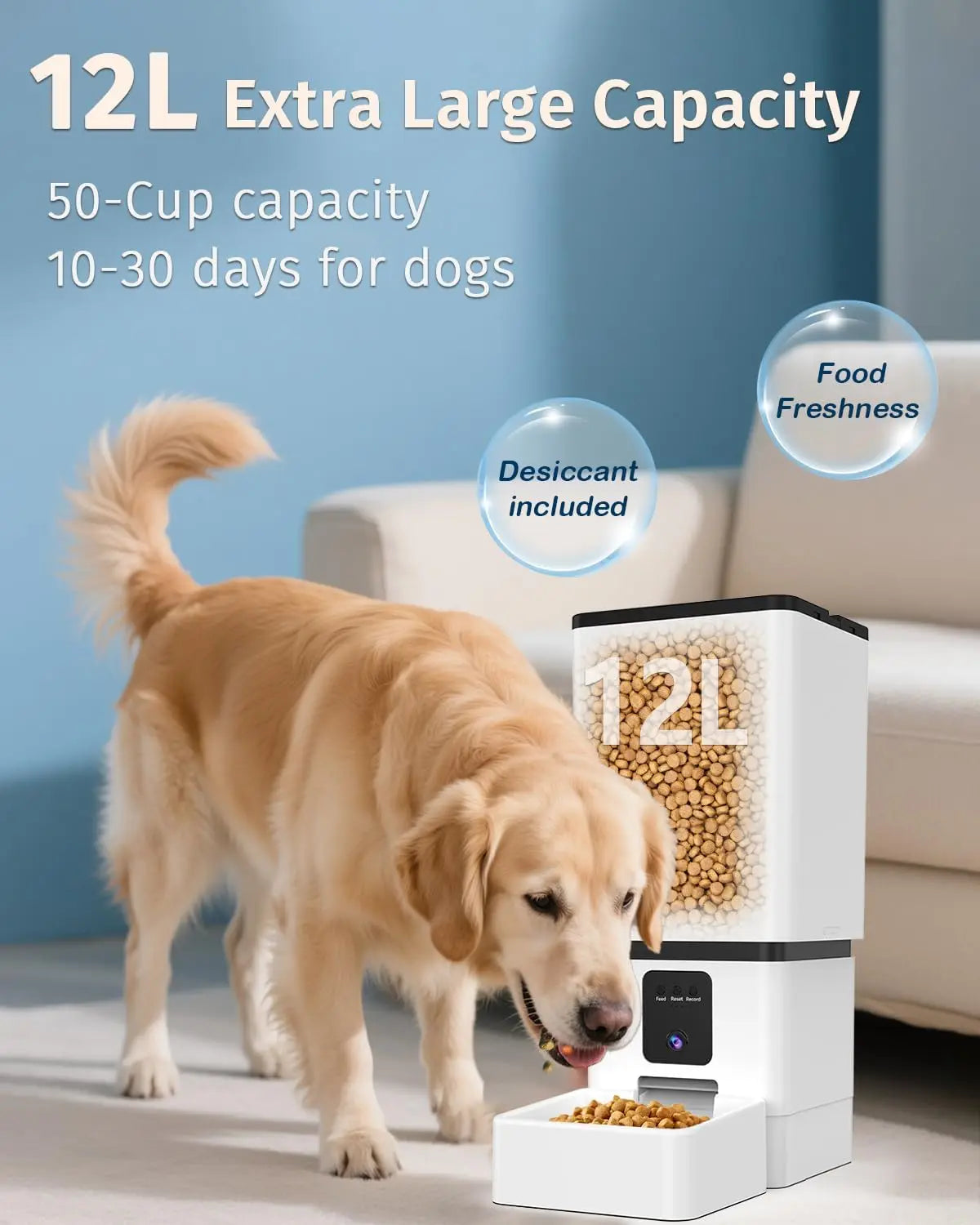 Automatic Dog Feeder with Camera 12L Capacity – Smart App Controlled Food Dispenser for Large Dogs