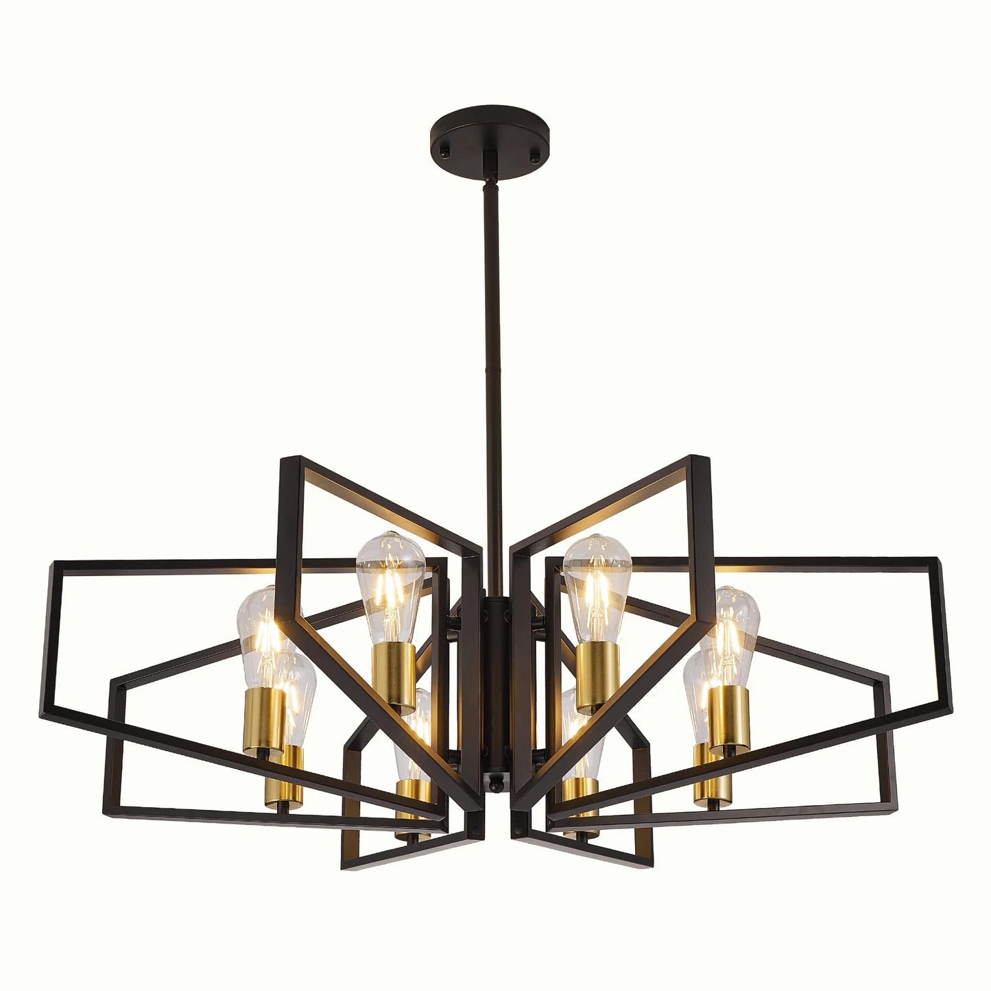 8-Light Geometric Chandelier Black Frame Golden Accents