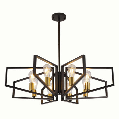 8-Light Geometric Chandelier Black Frame Golden Accents