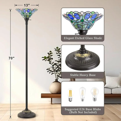 70" Victorian Stained Glass Floor Lamp – Antique Tiffany Style Standing Light for Living Room Decor