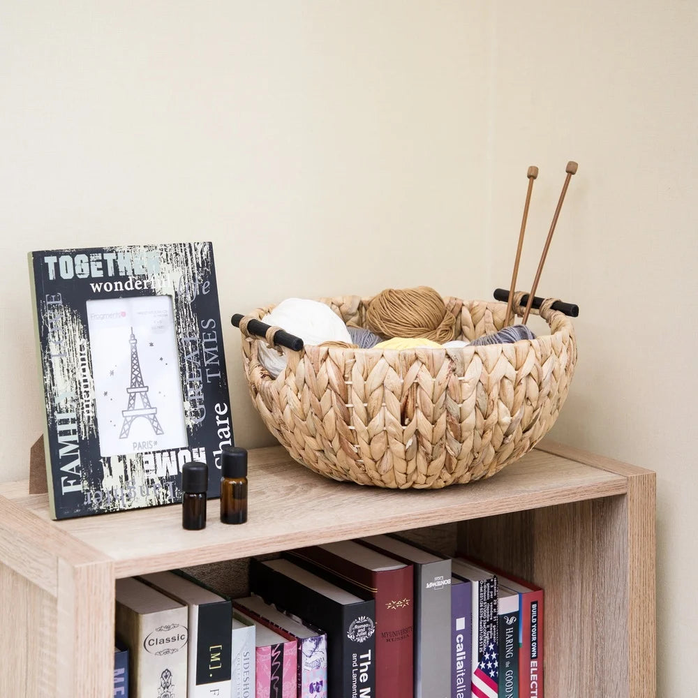 Basket Bowl Rattan Woven Fruit Plate with Handle