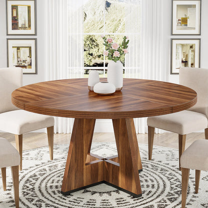 Round Farmhouse Dining Table – Rustic Kitchen Dinette Table for Small Space Dining & Everyday Meals