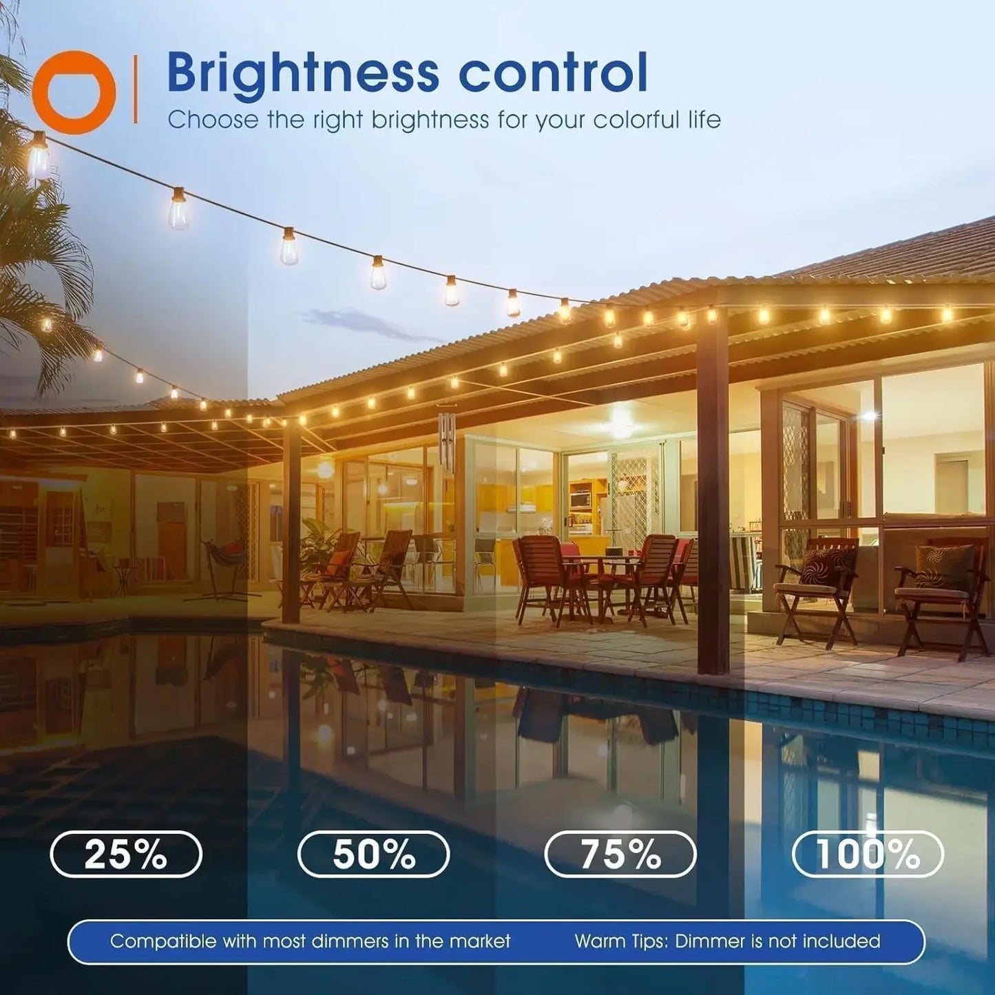 150FT LED Outdoor String Lights Waterproof Dimmable