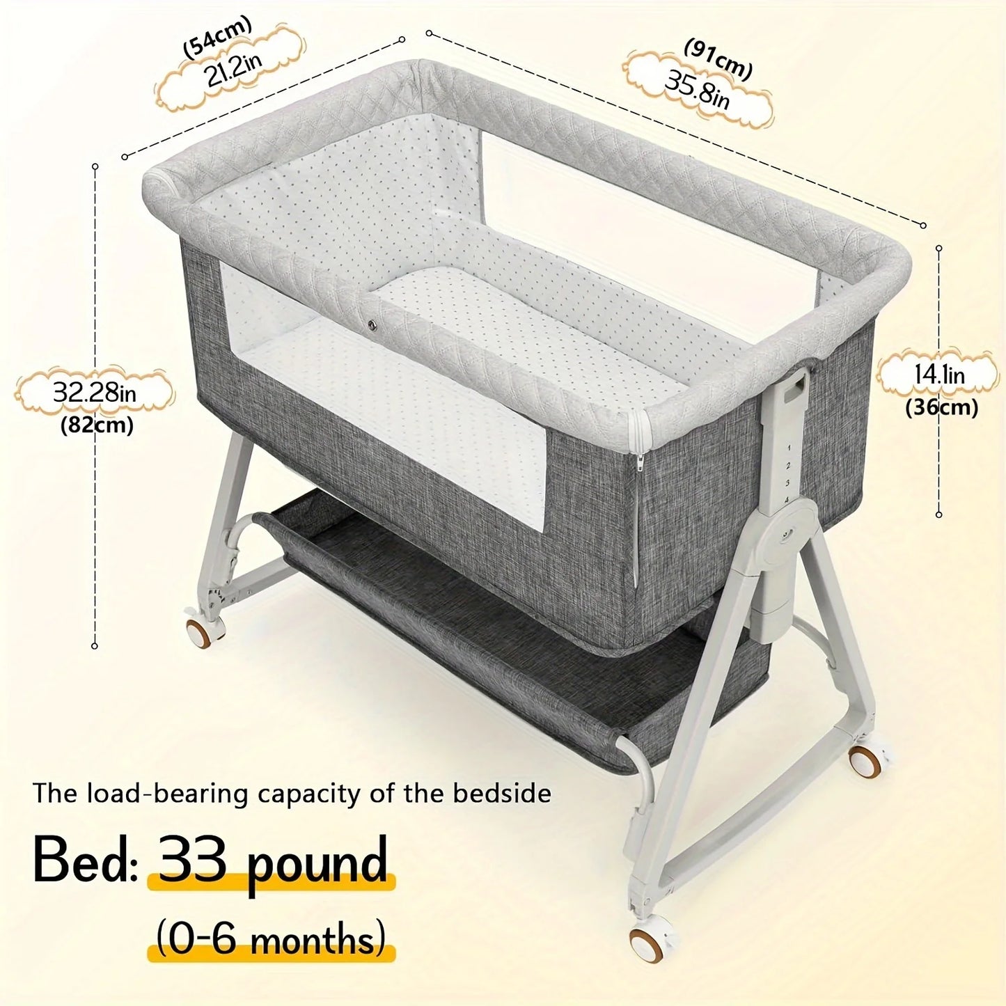 3-in-1 Bedside Bassinet Sleeper – Convertible Baby Crib with Adjustable Height and Portable Folding Design