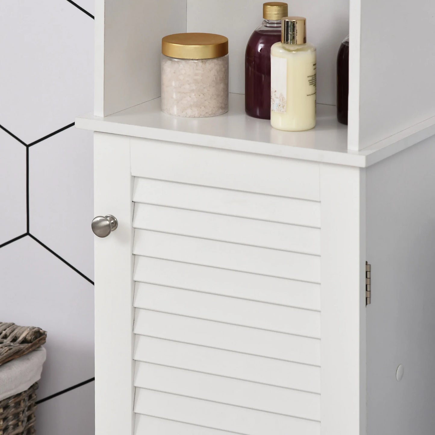 Freestanding Linen Tower with Open Shelves – Tall Bathroom Storage Cabinet for Towels and Essentials