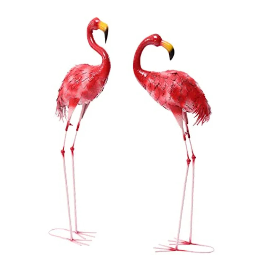 Metal Flamingo Garden Statues 2Pcs Outdoor Yard Art